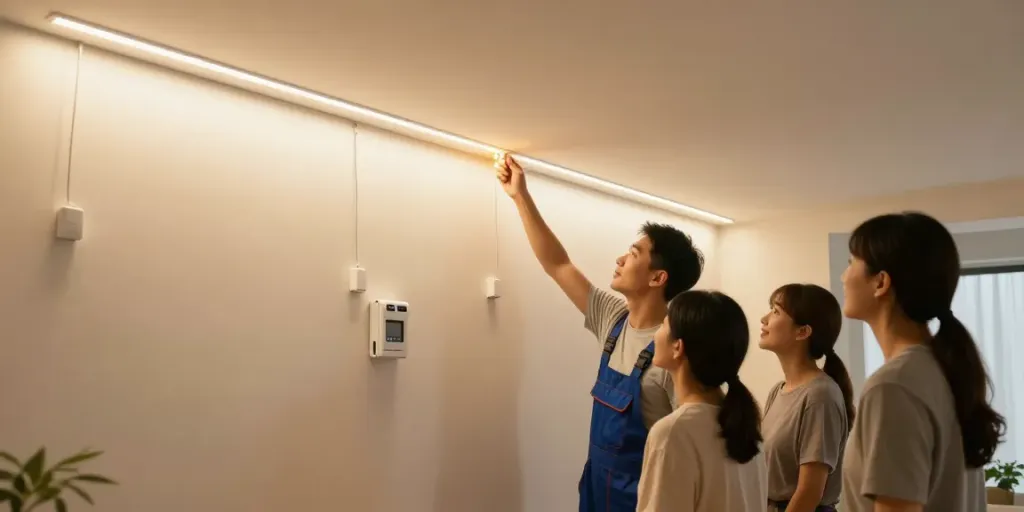 Banda LED 220V instalată de un furnizor local de servicii de iluminat de încredere.