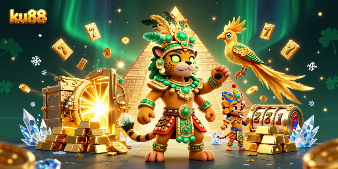 Experience the thrill of ku88's vibrant online casino with slots and treasures in this stunning illustration.