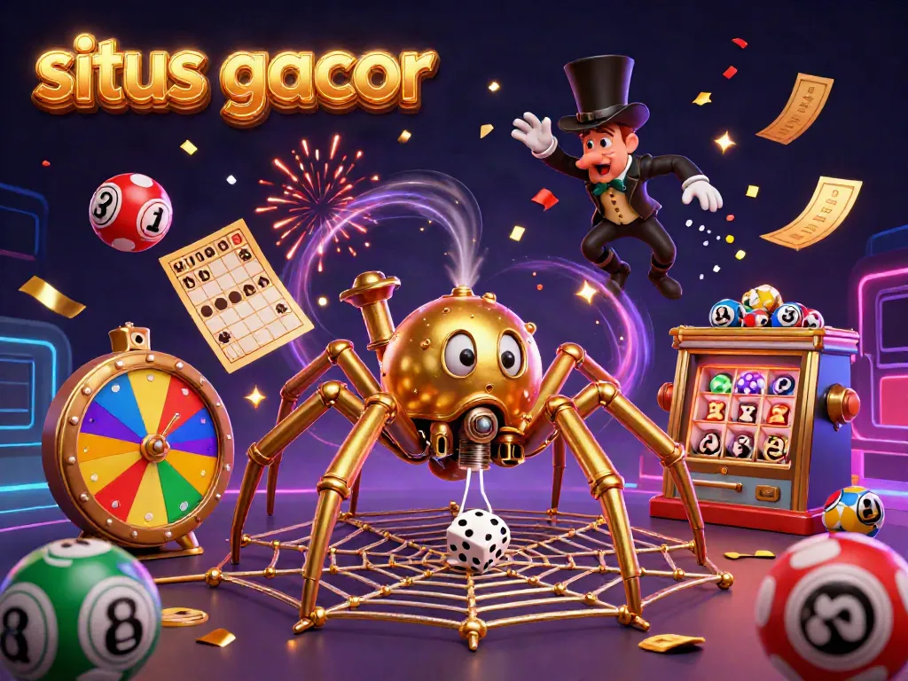 Spin the big wins at situs gacor with this vibrant 3D casino illustration showcasing jackpot excitement.