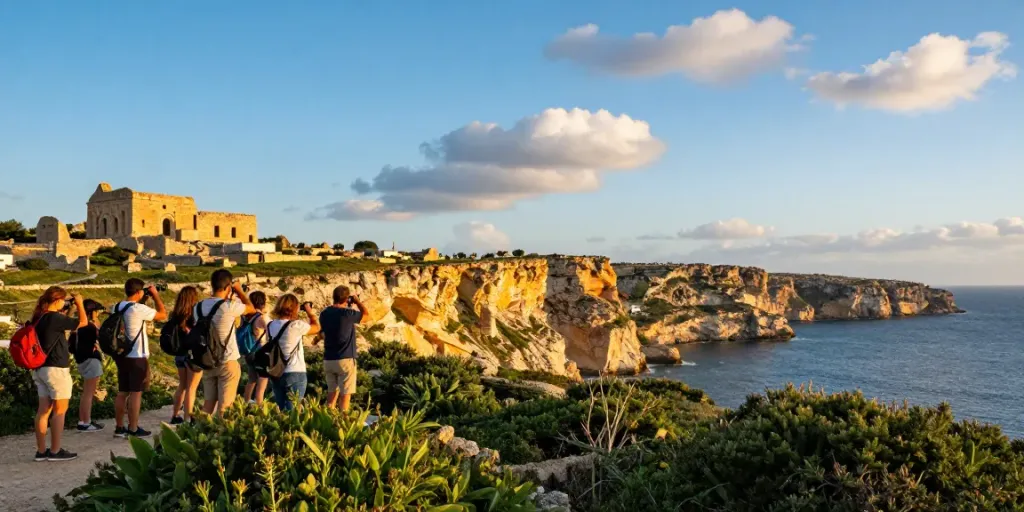 Experience breathtaking Gozo tours with tourists exploring stunning coastal views.