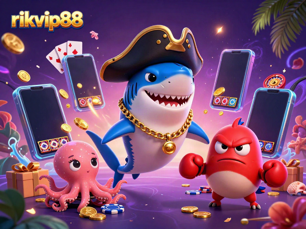 Experience rikvip88 excitement with a pirate shark, pufferfish, and octopus in action!