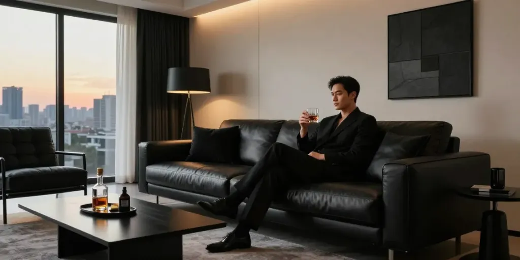 rokok88 luxurious black-themed modern interior design showcasing elegance and sophistication