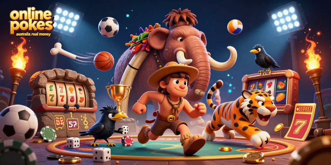 Experience thrilling online pokies australia real money action in this vibrant casino illustration.