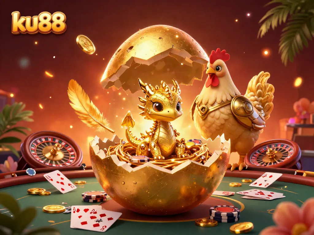 ku88 players enjoy a vibrant casino environment with golden dragon and poker chips