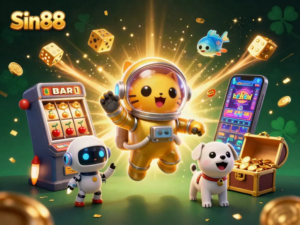 Experience thrilling games at Sin88 with a 3D astronaut cat and exciting casino elements.