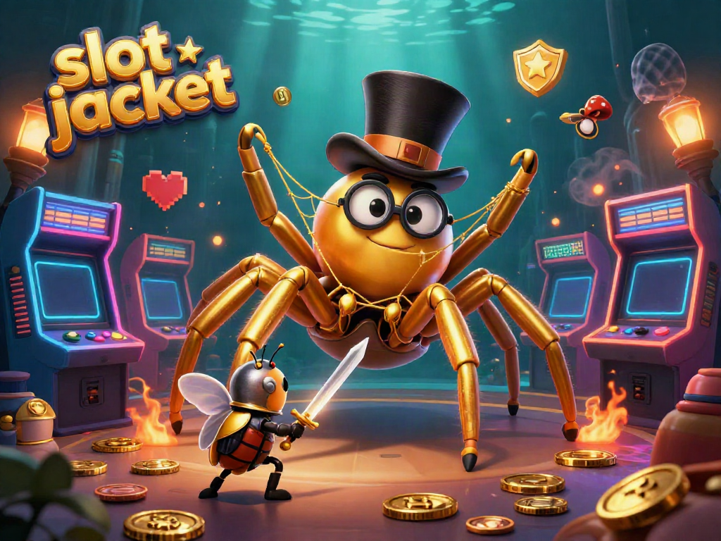 Experience thrilling wins with colorful slot jackpot characters in a vibrant casino setting.